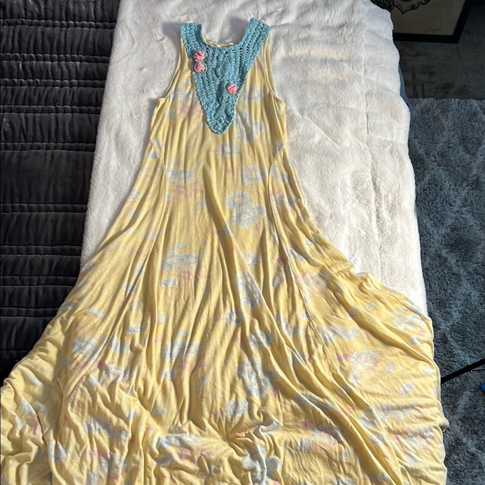 LoveShackFancy Yellow and Blue Maxi Dress, S